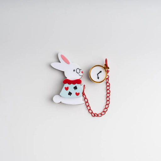 White Rabbit with Clock Brooch