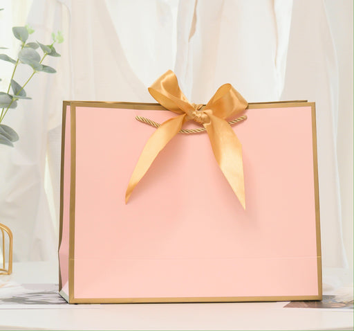 Gift Bag L - Pink with Gold Border