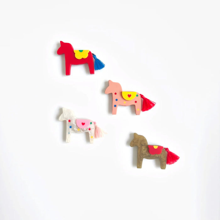 Horse Flower Red Brooch