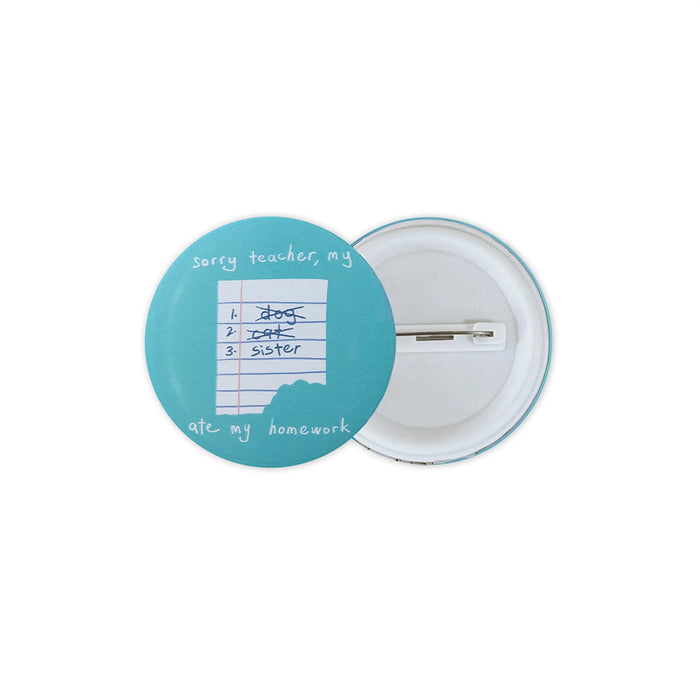 Postcard + Pin Set - My sister ate my homework