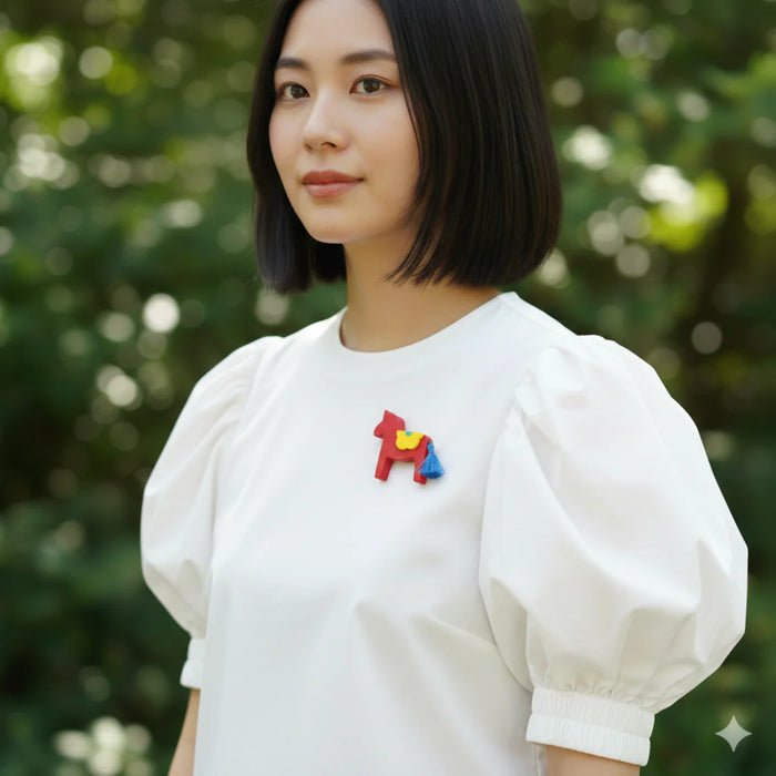 Horse Flower Red Brooch