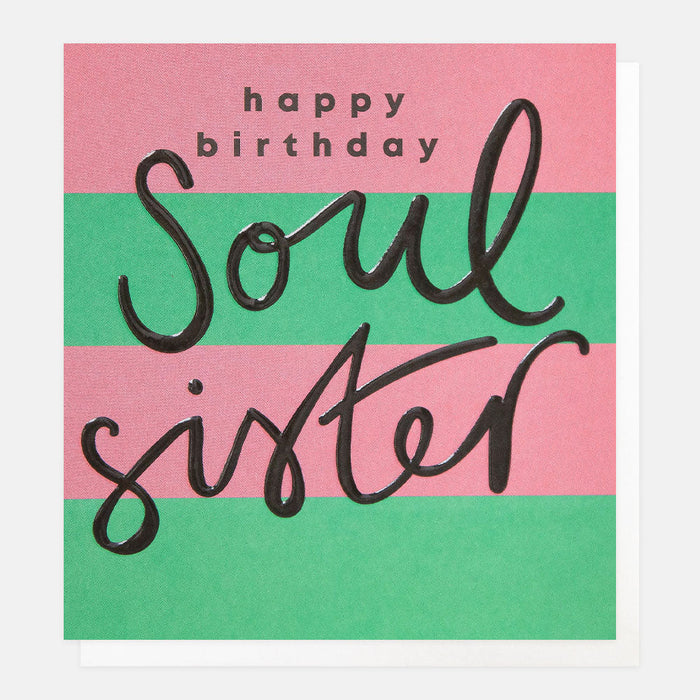 Greeting Card - Stripe Bday Soul Sister Green Pink