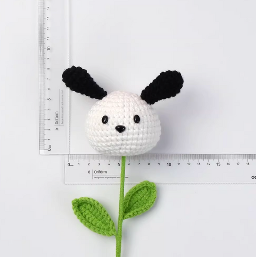 Crochet Flower - White Dog with Black Ears