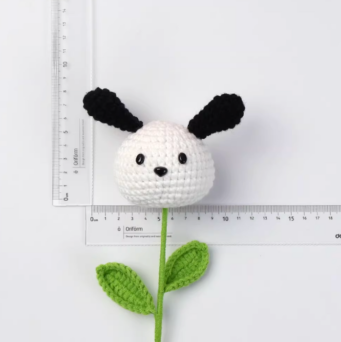Crochet Flower - White Dog with Black Ears