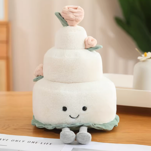 Plush Toy - Three Layer White Cake with Pink Roses