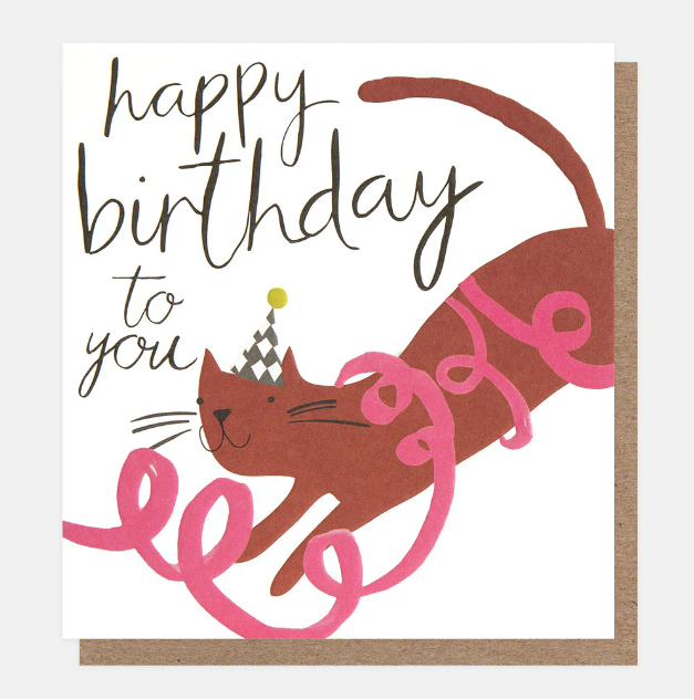 Greeting Card - Doodle Bday Cat with String