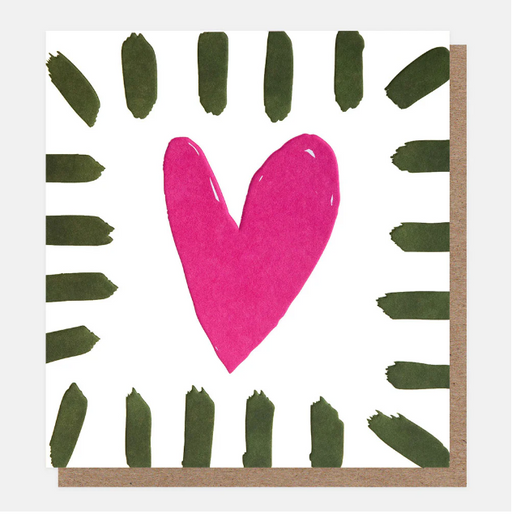 Greeting Card - Blank Pink Heart with Green