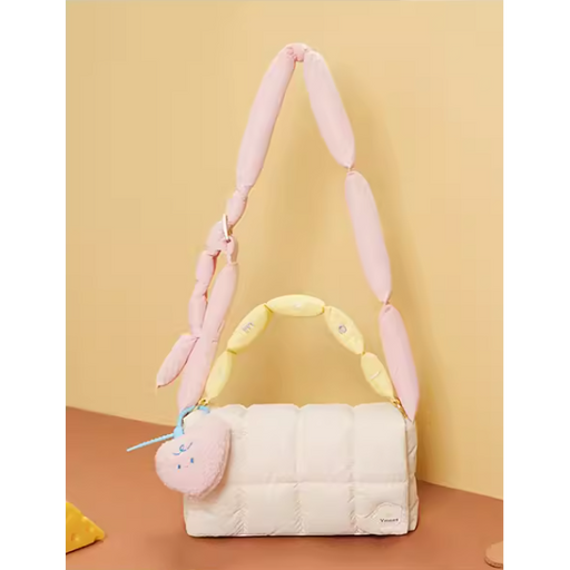 Sling Bag - Cream with Pink and Yellow Strap