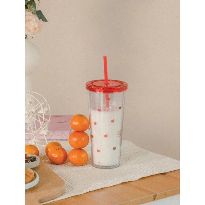 Tumbler with Straw - Hearts Cold Cup