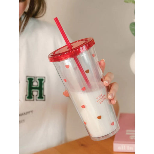 Tumbler with Straw - Hearts Cold Cup