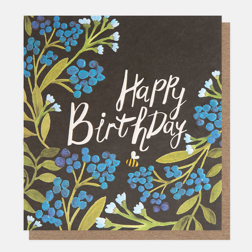 Greeting Card - Wildlife Bday Blue Floral Blk