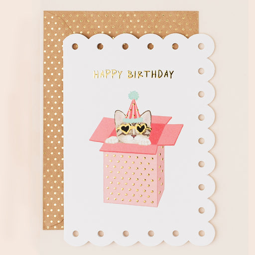 Greeting Card - Broderie Bday Tabby Cat