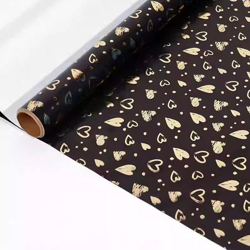 Gift Wrapping Paper Roll - 3M Gold Foil Hearts on Black