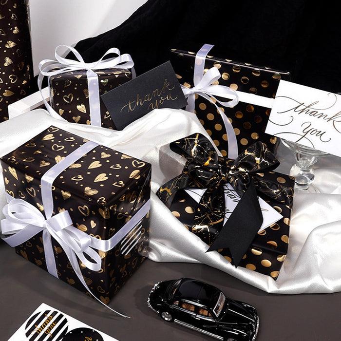 Gift Wrapping Paper Roll - 3M Gold Foil Hearts on Black