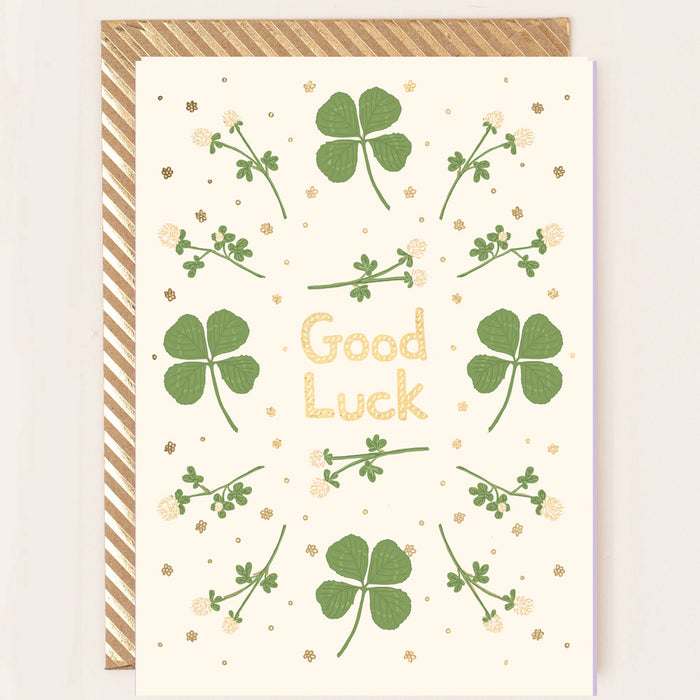 Greeting Card - Reflections Good Luck Gold Clover