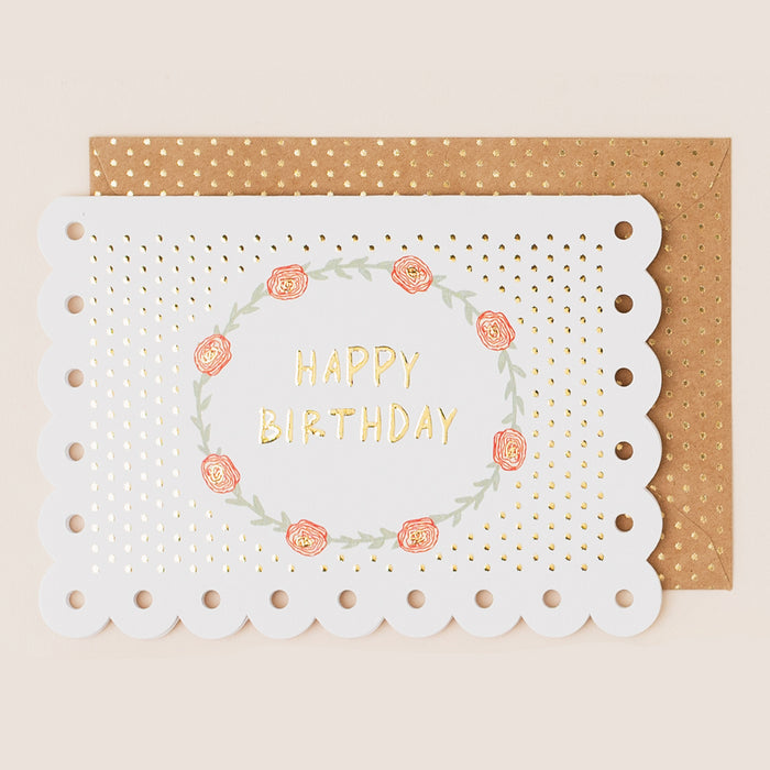 Greeting Card - Broderie Bday Floral Wreath