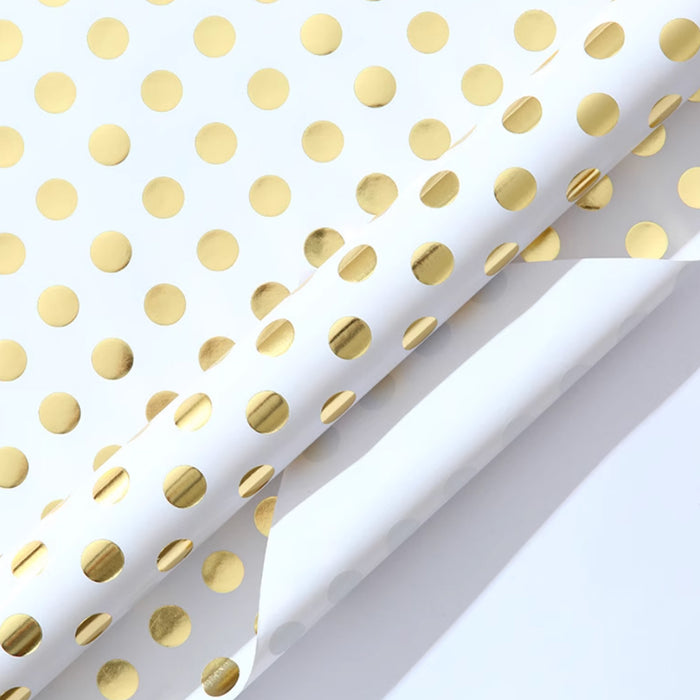 Gift Wrapping Paper Roll - 3M Gold Foil Polka Dots on White