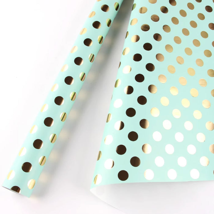 Gift Wrapping Paper Roll - 3M Gold Foil Dots on Light Green