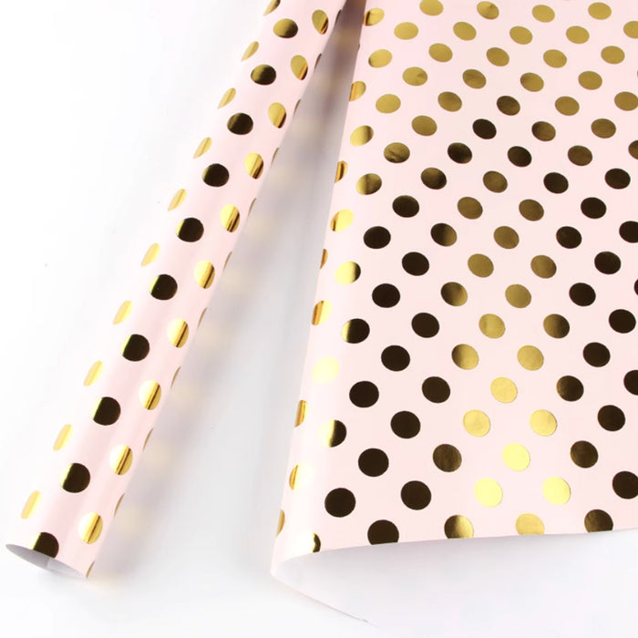 Gift Wrapping Paper Roll - 3M Gold Foil Dots on Pink