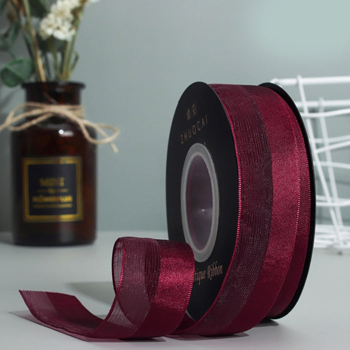 Gift Wrapping Ribbon 18m (Half sheer) - Wine Red
