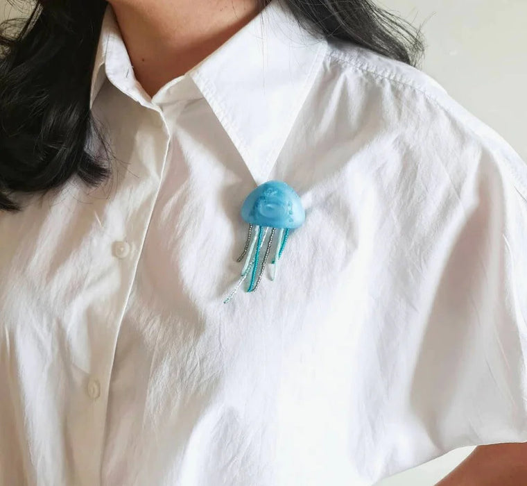 Jellyfish Aqua Brooch