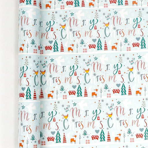 Gift Wrapping Paper Roll - 8M Whimsical Blue Christmas Trees and Deers