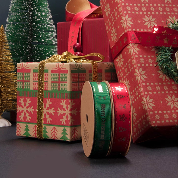Gift Wrapping Ribbon - Christmas Trees on Red