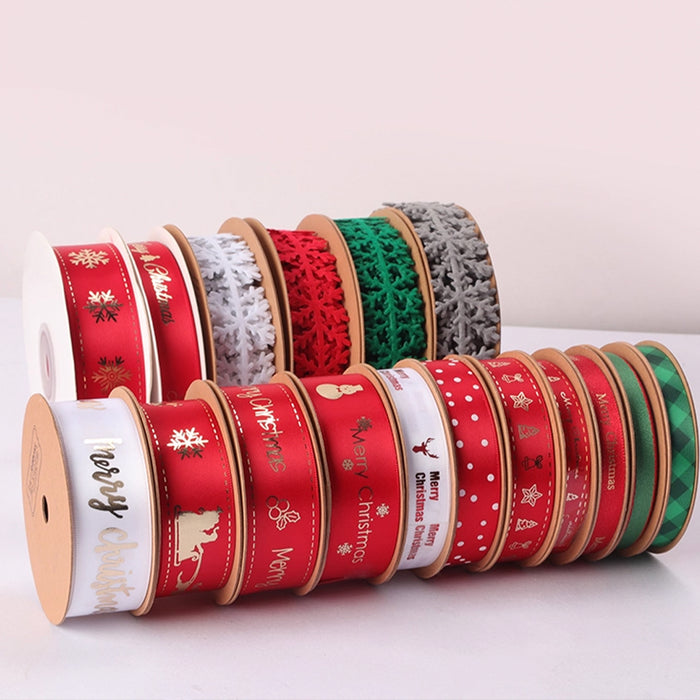 Gift Wrapping Ribbon - Gold Foil Christmas Icons on Red