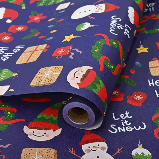 Gift Wrapping Paper Roll - 5M Christmas Elves on Navy