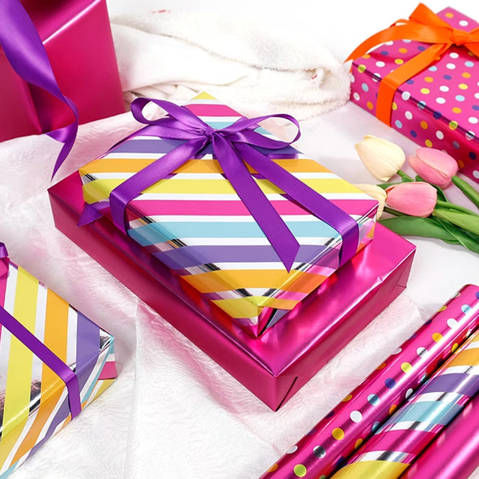 Gift Wrapping Paper Roll - 3M Colourful Dots on Hot Pink