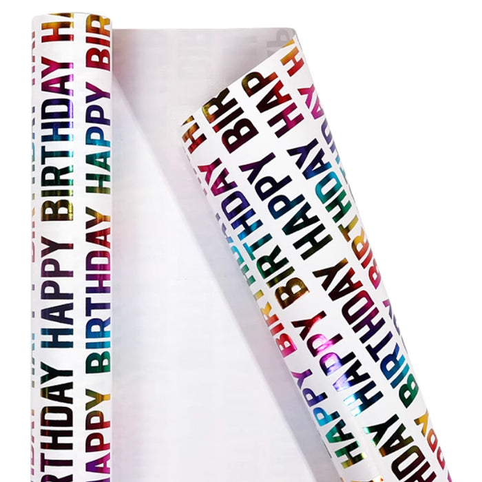 Gift Wrapping Paper Roll - 3M Colourful Foil Happy Birthday Words