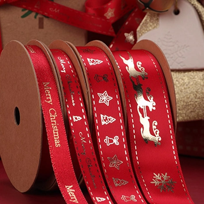 Gift Wrapping Ribbon - Merry Christmas on Red