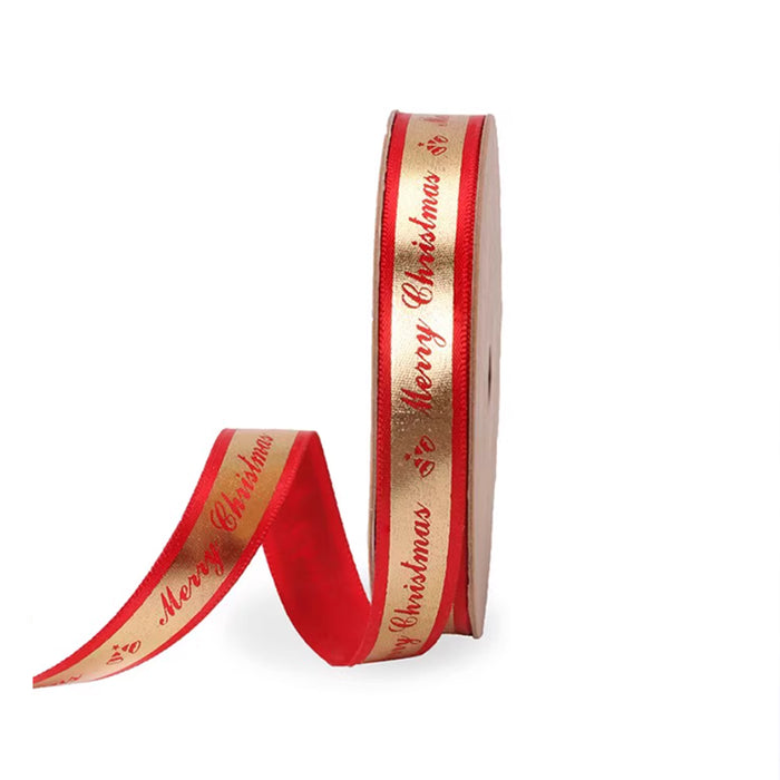 Gift Wrapping Ribbon - Golden Christmas on Red