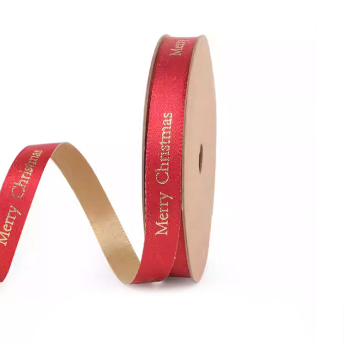 Gift Wrapping Ribbon - Merry Christmas on Red