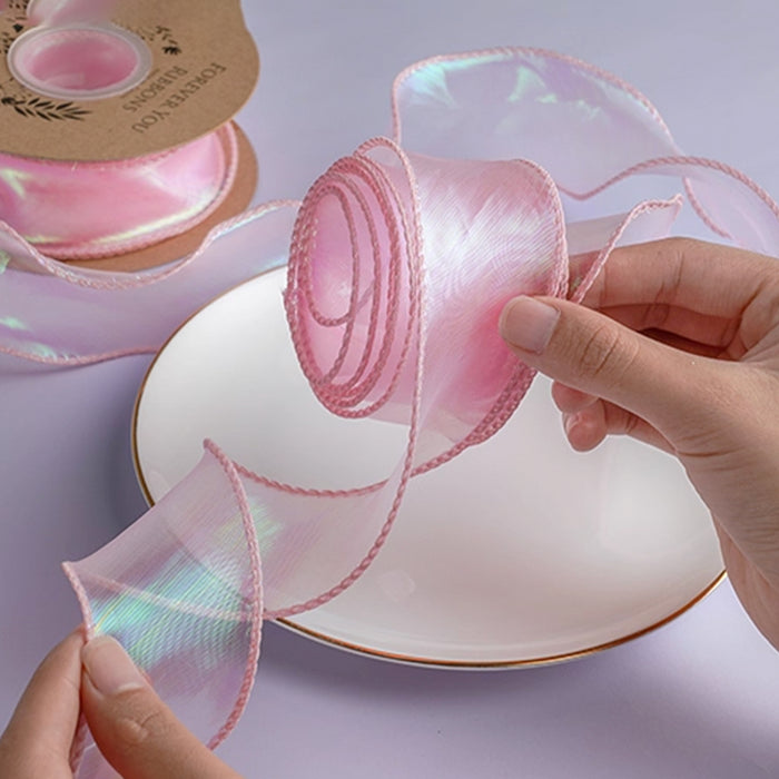 Gift Wrapping Shimmer Organza Ribbon Thick - Cherry Pink