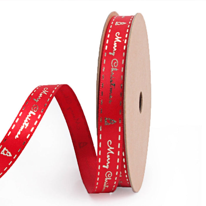 Gift Wrapping Ribbon - Christmas Trees on Red