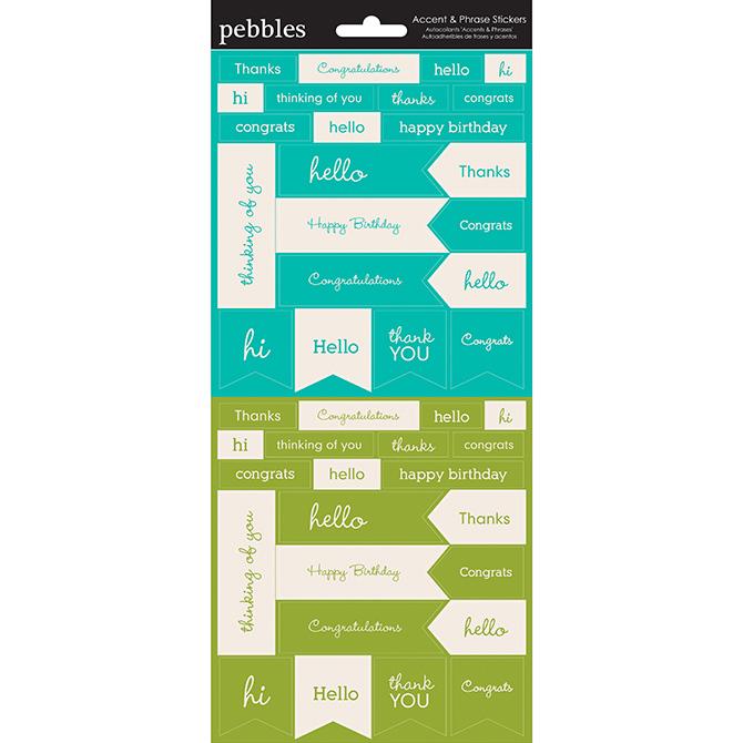 American Craft Pebbles Accent & Phrase Stickers -Aqua Leaf