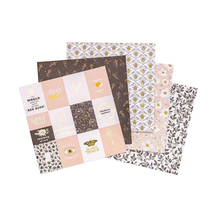 DCWV 12 x 12 Double Sided Paper Stack-Honey Blossoms Gold Foil Accents