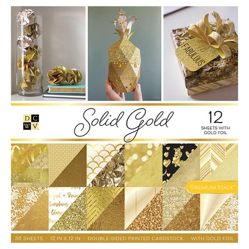 DCWV 12 x 12 Double Sided Paper Stack - Solid Gold Gold Foil Accents