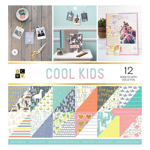 DCWV Cool Kids Collection - Foil Paper Stack 12 x 12