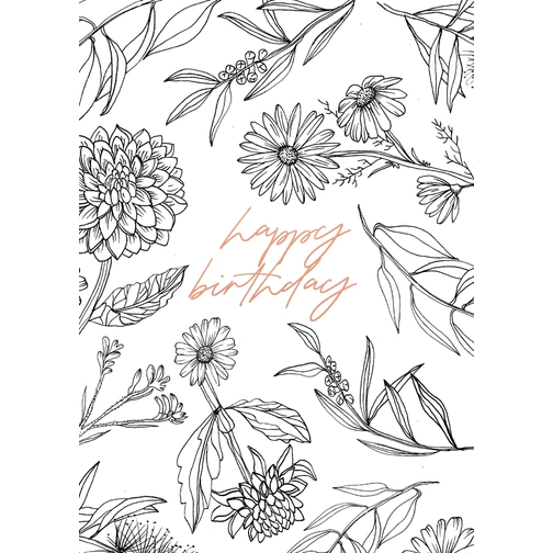 Dahlia Gardens Greeting Card-Floral Etch