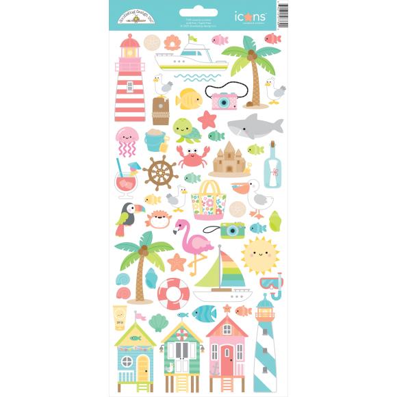 Doodlebug Cardstock Stickers 6 x 13 - Seaside Summer Icons