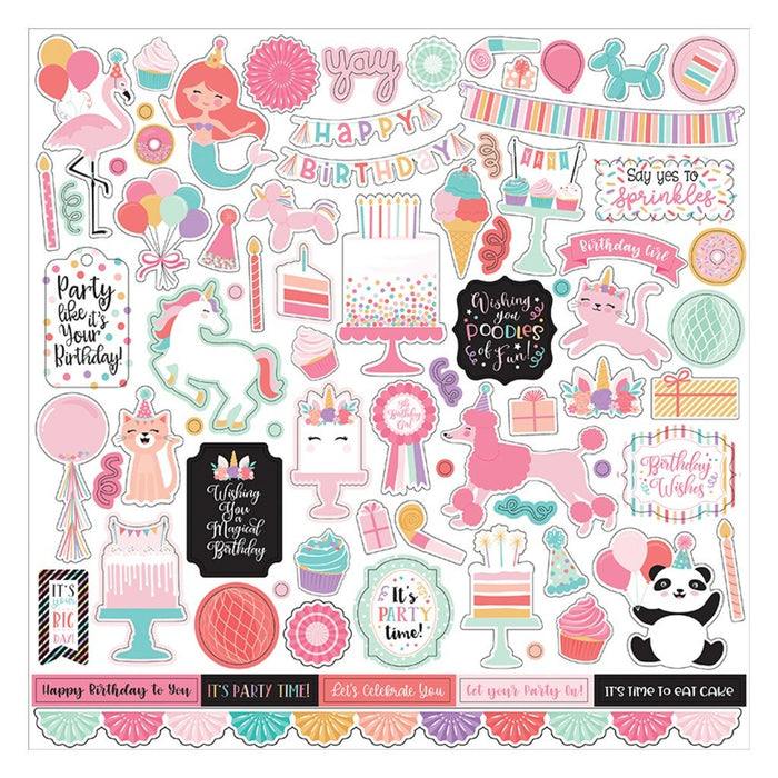 Echo Park It's Your Birthday Girl Collection - 12 x 12 Cardstock Elements Stickers
