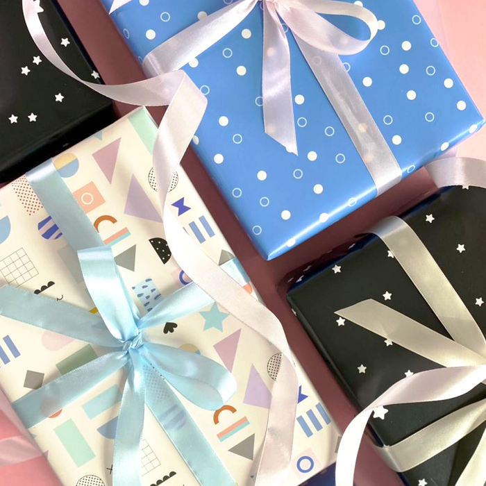 Gift Wrapping Paper Flat Sheet - Black & White Stars