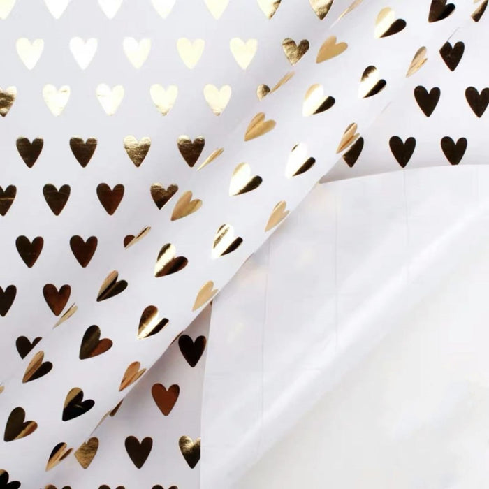 Gift Wrapping Paper Roll - 2M White Gold Heart