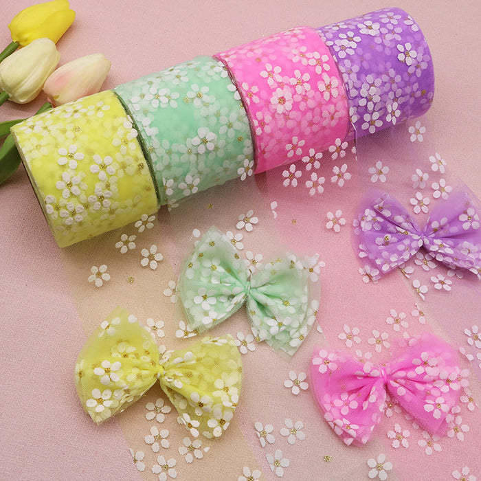 Gift Wrapping Ribbon Tulle - Baby Pink With Flower Prints