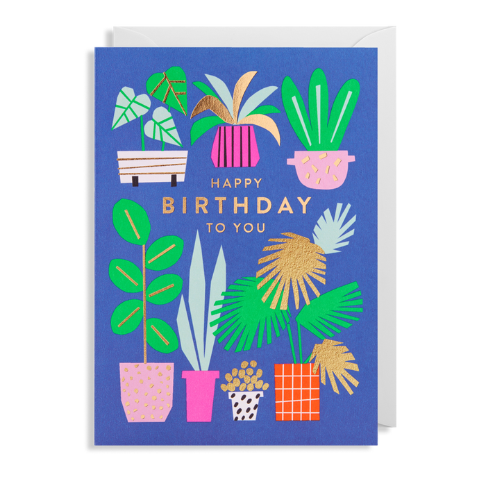 Greeting Card - Happy Birthday Potted Plants