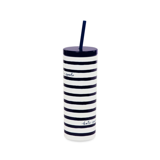 Kate Spade Acrylic Tumbler with Straw-Navy Painted Stripe
