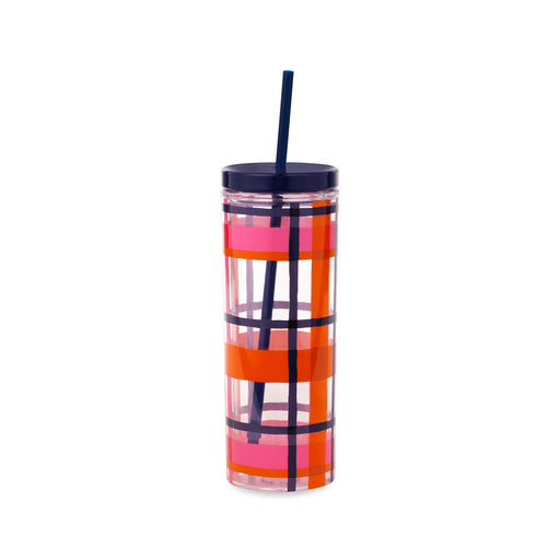 Kate Spade Acrylic Tumbler with Straw-Spring Plaid