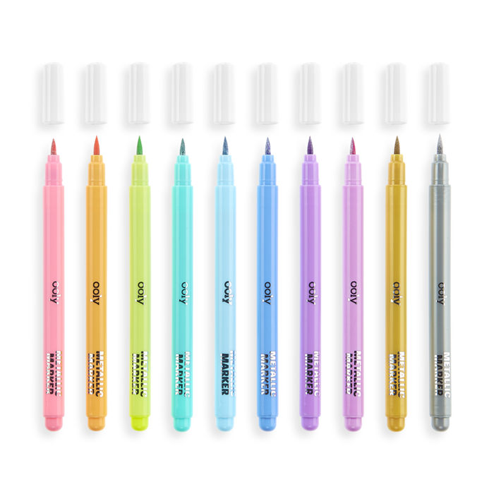 Ooly Color Lustre Metallic Brush Markers - Set of 10